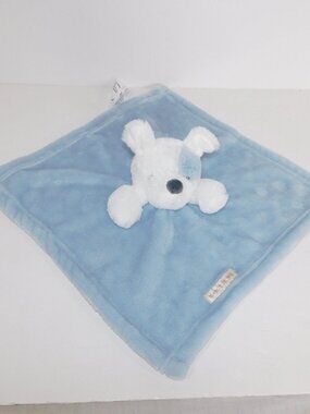 Blankets & Beyond Blue White Plush Puppy Dog Security blanket baby Lovey Nunu